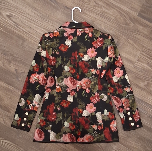 Alice + Olivia Breann Black Floral Slim-fit Blazor - Pink And Red - Size 6 - NWT - Picture 5 of 12